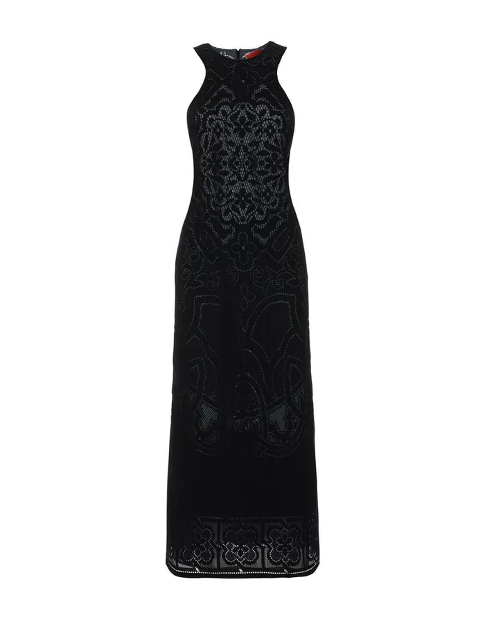 La Doublej Lacey Racer Dress Solid Black In Embroidered Cotton Women Dresses