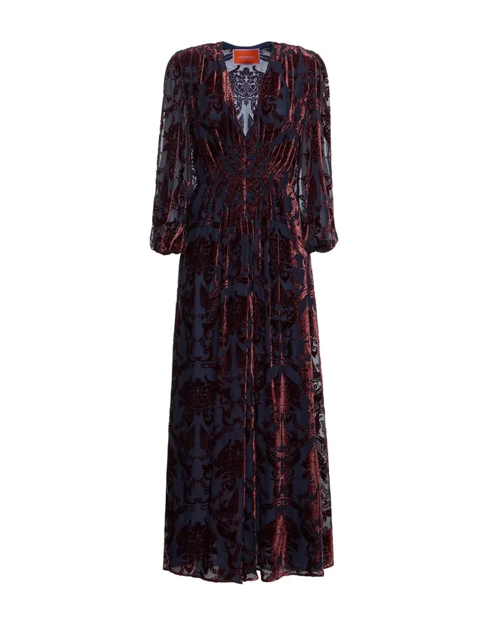 La Doublej Long Camerino Dress Cherubs Blue In Devor Velvet Women Dresses