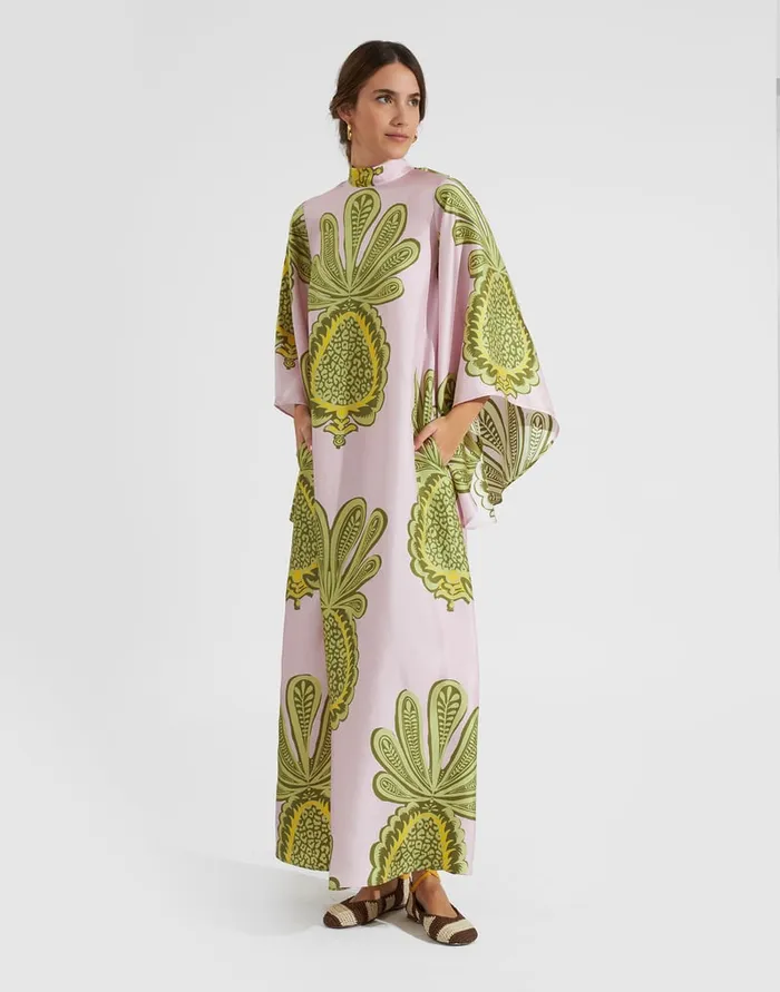 La Doublej Magnifico Dress Big Pineapple Pink In Twill Silk Women Dresses
