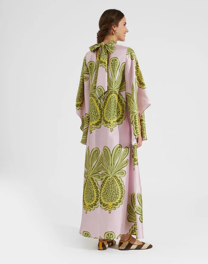 La Doublej Magnifico Dress Big Pineapple Pink In Twill Silk Women Dresses