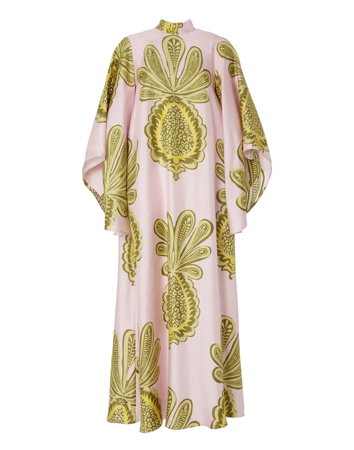 La Doublej Magnifico Dress Big Pineapple Pink In Twill Silk Women Dresses