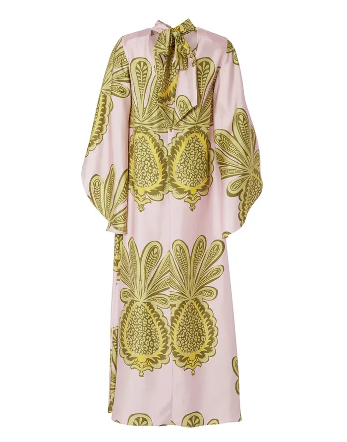 La Doublej Magnifico Dress Big Pineapple Pink In Twill Silk Women Dresses