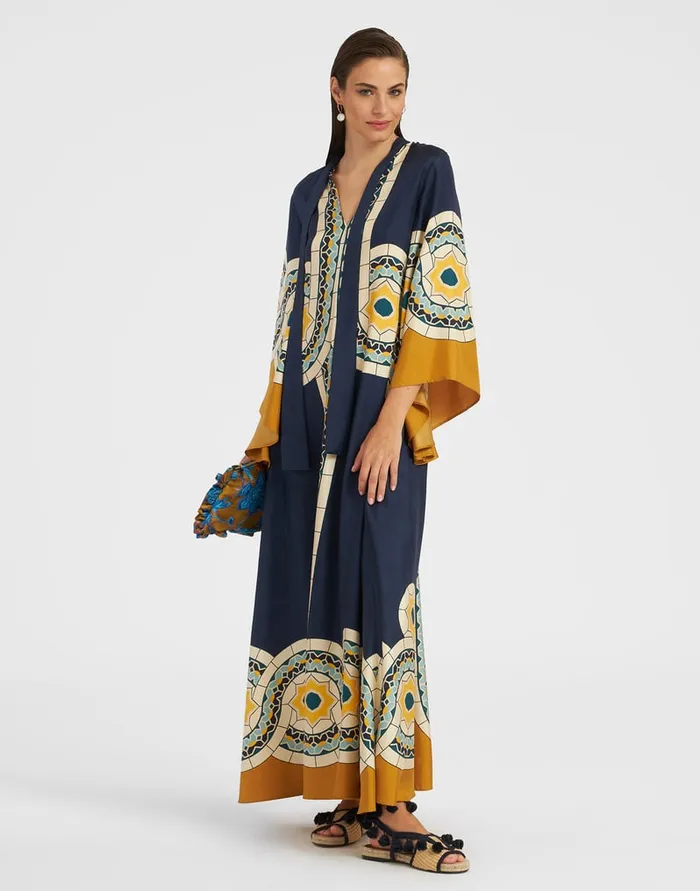 La Doublej Magnifico Dress Mudejar Place Blue In Silk Twill Women Dresses