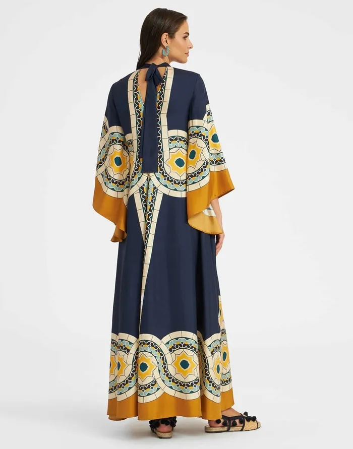 La Doublej Magnifico Dress Mudejar Place Blue In Silk Twill Women Dresses