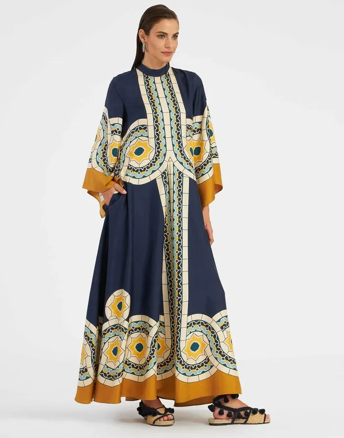 La Doublej Magnifico Dress Mudejar Place Blue In Silk Twill Women Dresses