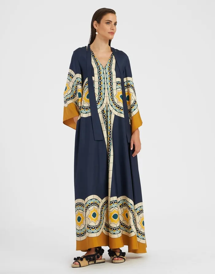 La Doublej Magnifico Dress Mudejar Place Blue In Silk Twill Women Dresses
