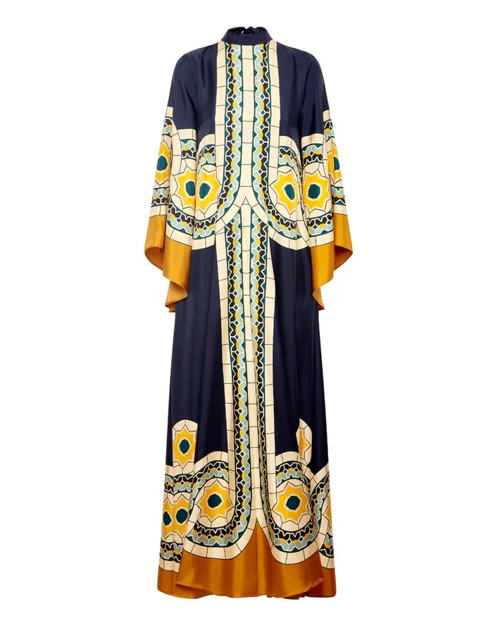 La Doublej Magnifico Dress Mudejar Place Blue In Silk Twill Women Dresses