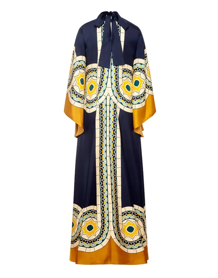 La Doublej Magnifico Dress Mudejar Place Blue In Silk Twill Women Dresses