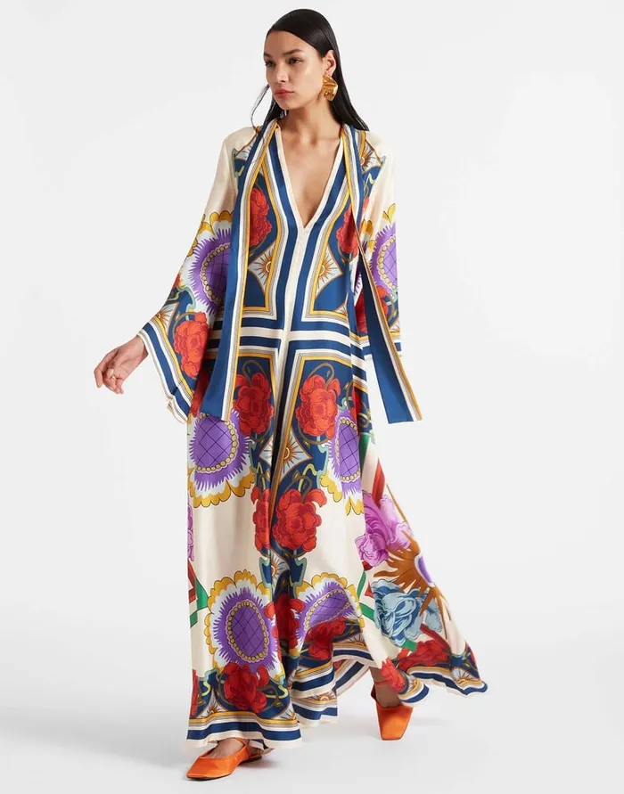 La Doublej Magnifico Dress Taormina Place Rust In Twill Silk Women Dresses