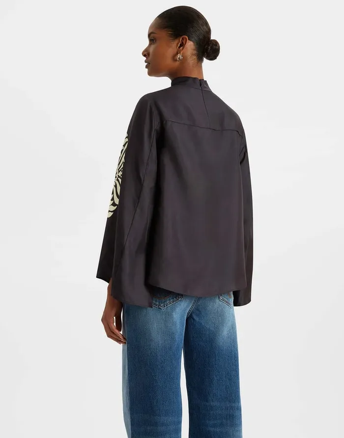 La Doublej Make An Exit Top Mix Tiles Place Black In Silk Twill Women Shirts and Tops