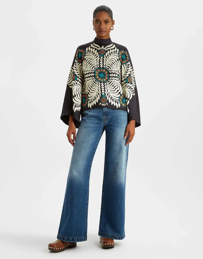La Doublej Make An Exit Top Mix Tiles Place Black In Silk Twill Women Shirts and Tops