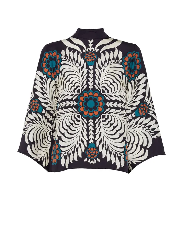 La Doublej Make An Exit Top Mix Tiles Place Black In Silk Twill Women Shirts and Tops