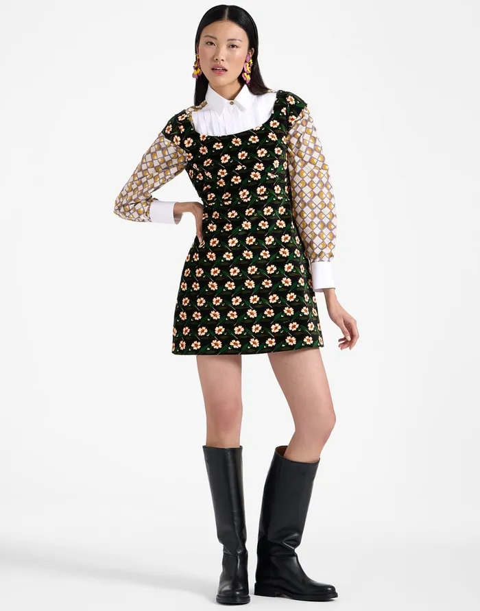 La Doublej Mini Arabesque Dress Mayfair Black In Cotton Velvet Women Dresses