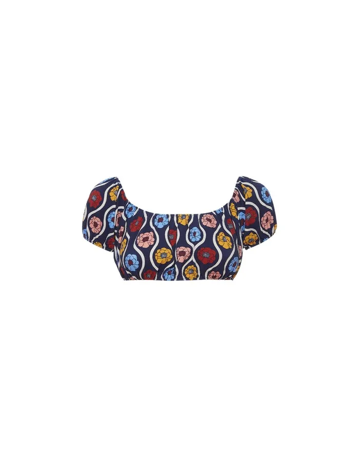 La Doublej Mirage Top Whitsun Mini Blue In Piquet Lycra Women Swimwear