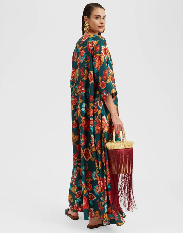 La Doublej Muumuu Dress Round Neck Hottie Emerald In Silk Twill Women Dresses
