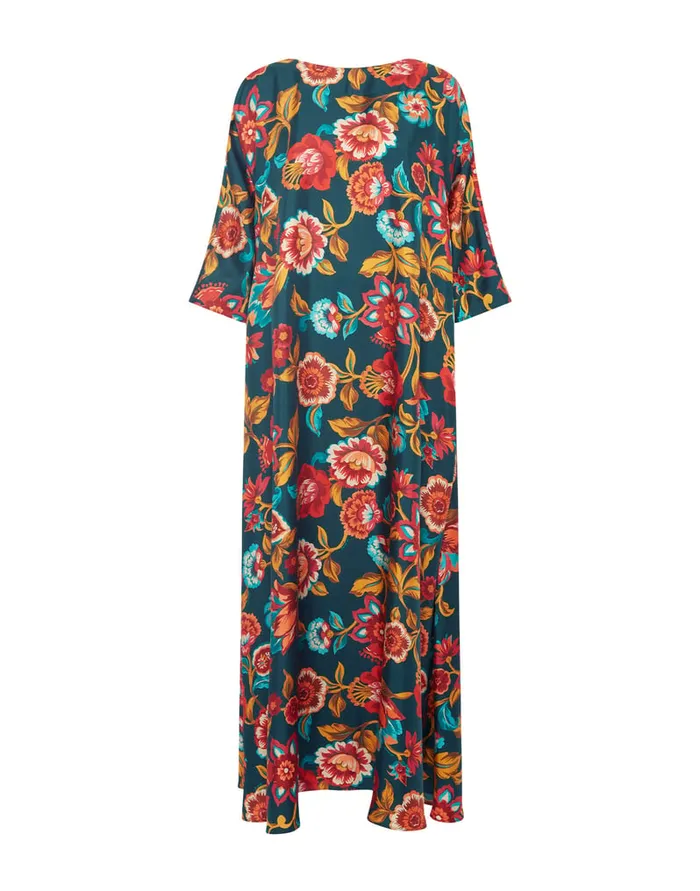 La Doublej Muumuu Dress Round Neck Hottie Emerald In Silk Twill Women Dresses