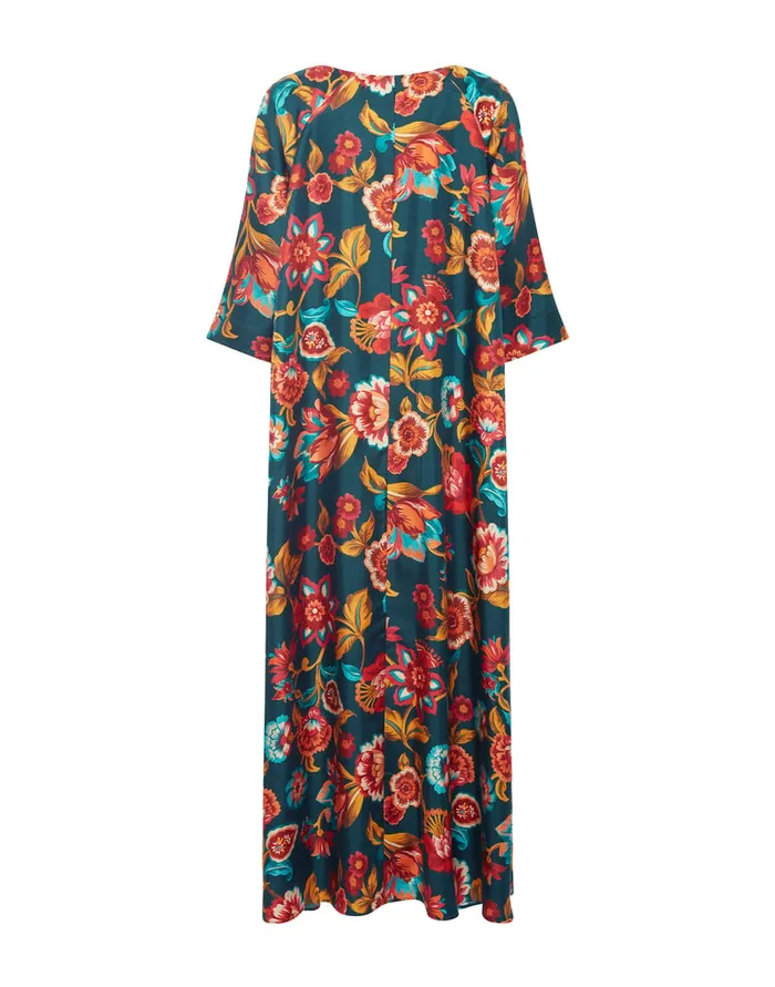La Doublej Muumuu Dress Round Neck Hottie Emerald In Silk Twill Women Dresses