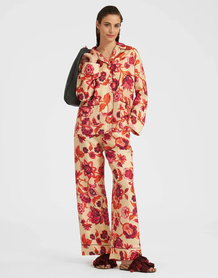 La Doublej Pajama Pants Hottie Cream In Silk Twill Women Shorts and Pants