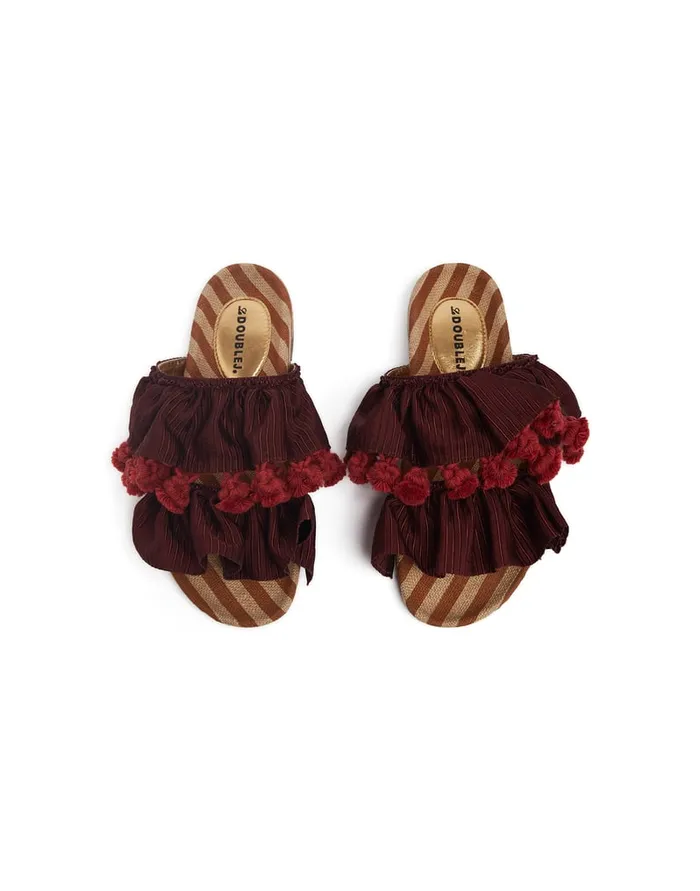 La Doublej Pimento Slide Solid Bordeaux In Viscose and Jute Women Shoes