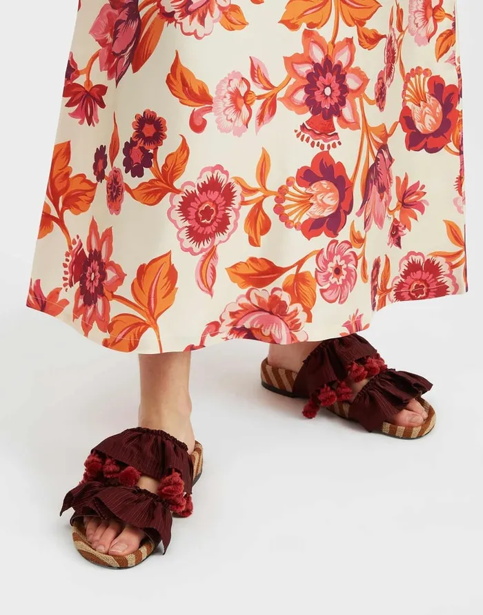 La Doublej Pimento Slide Solid Bordeaux In Viscose and Jute Women Shoes