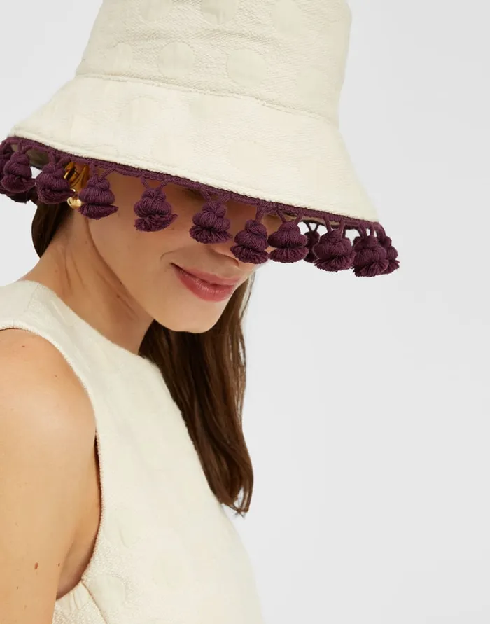 La Doublej Promenade Hat Creamy In Jacquard With Tassels Women Hats