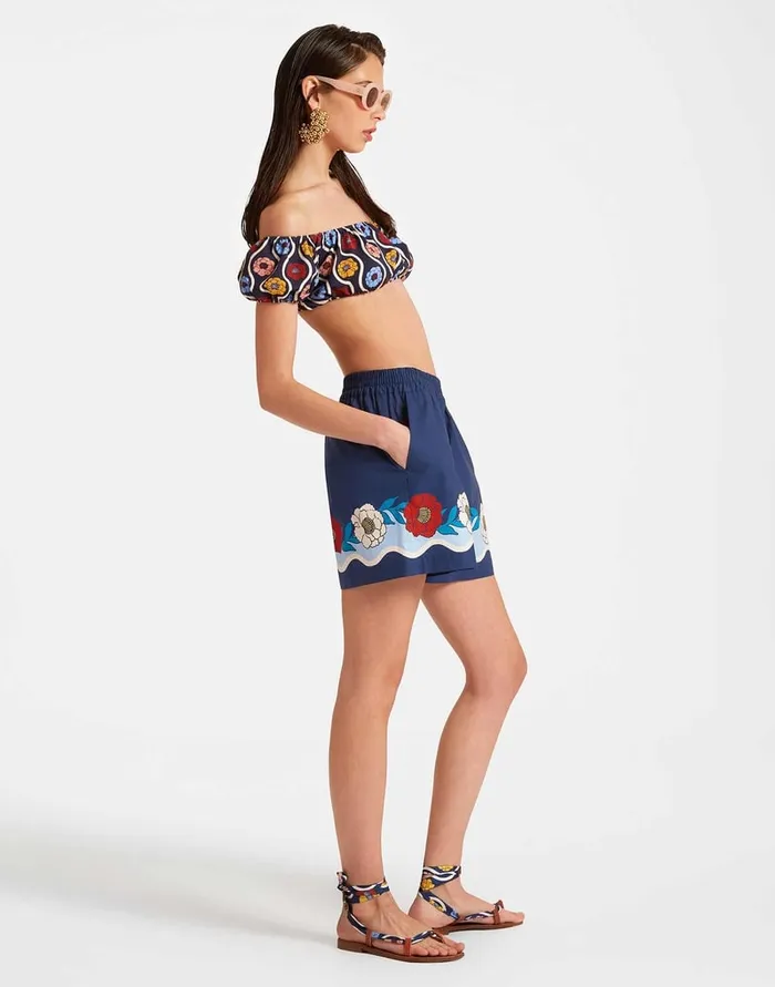 La Doublej PullUp Shorts Whitsun Place Blue In Cotton Poplin Women Shorts and Pants