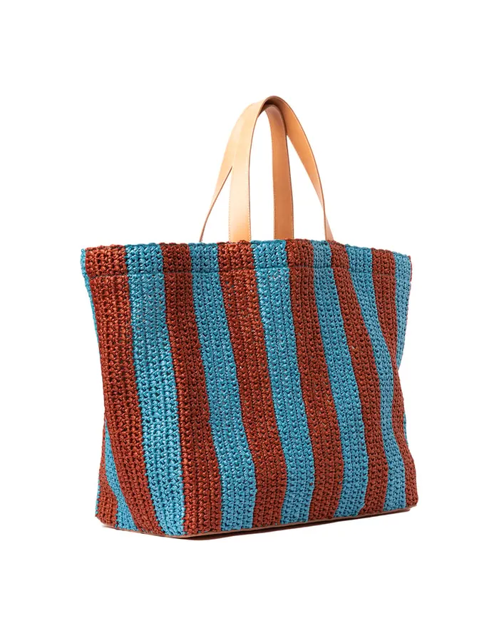 La Doublej Riviera Tote Bicolore Turchese In Raffia Crochet Women Bags and Pochettes