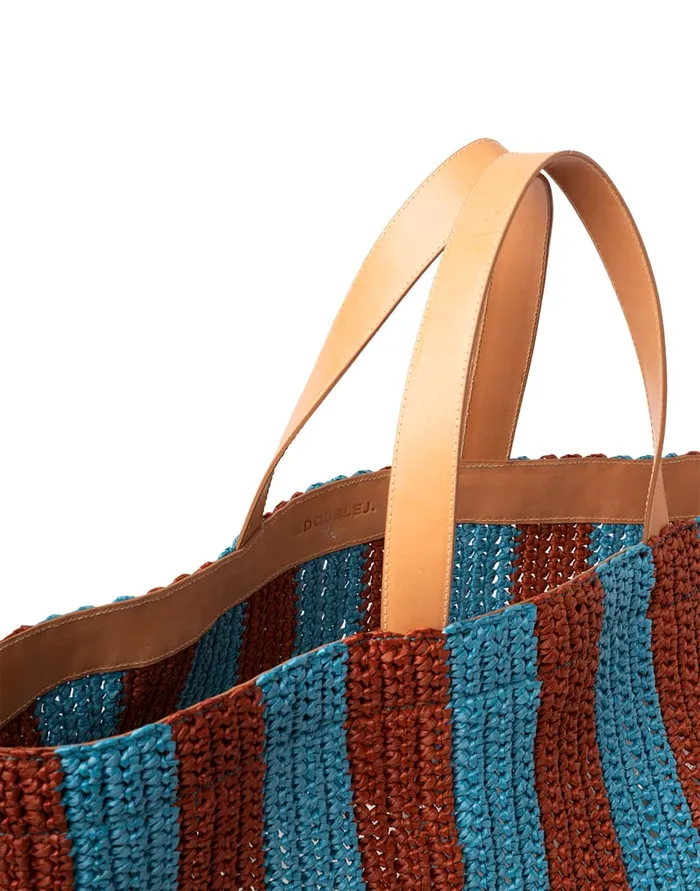 La Doublej Riviera Tote Bicolore Turchese In Raffia Crochet Women Bags and Pochettes