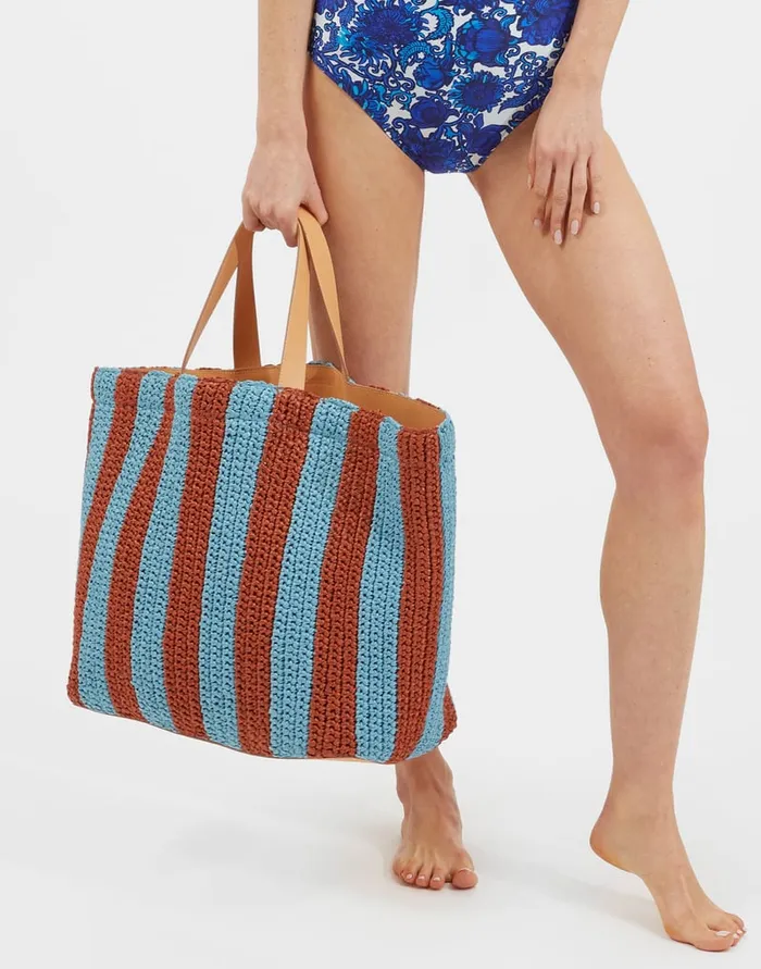 La Doublej Riviera Tote Bicolore Turchese In Raffia Crochet Women Bags and Pochettes