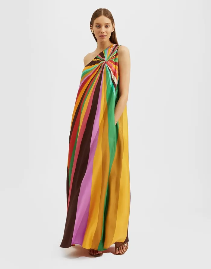 La Doublej Roy Dress Rainbow In Twill Silk Women Dresses