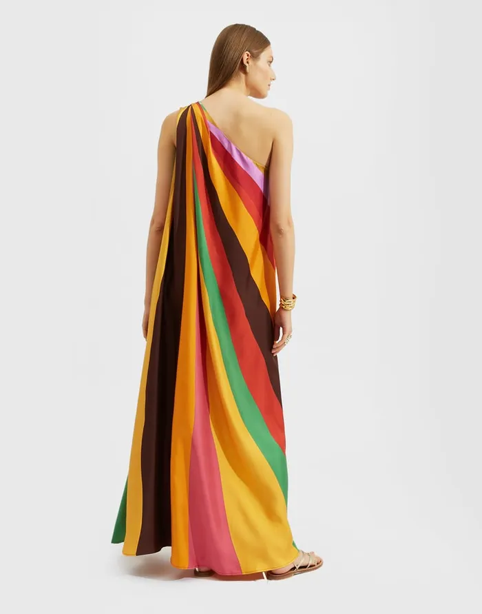 La Doublej Roy Dress Rainbow In Twill Silk Women Dresses