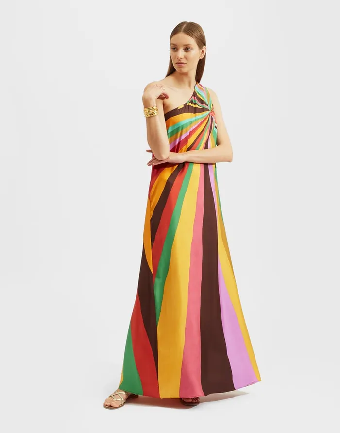 La Doublej Roy Dress Rainbow In Twill Silk Women Dresses