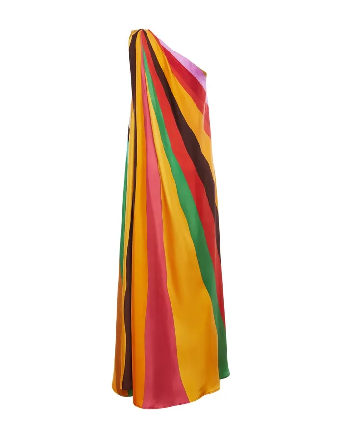 La Doublej Roy Dress Rainbow In Twill Silk Women Dresses
