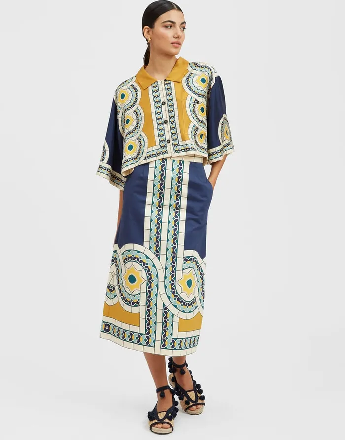 La Doublej Short Shirt Mudejar Place Blue In Silk Twill Women Shirts and Tops