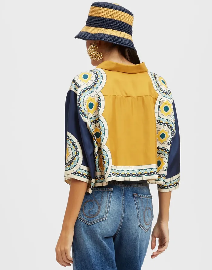 La Doublej Short Shirt Mudejar Place Blue In Silk Twill Women Shirts and Tops