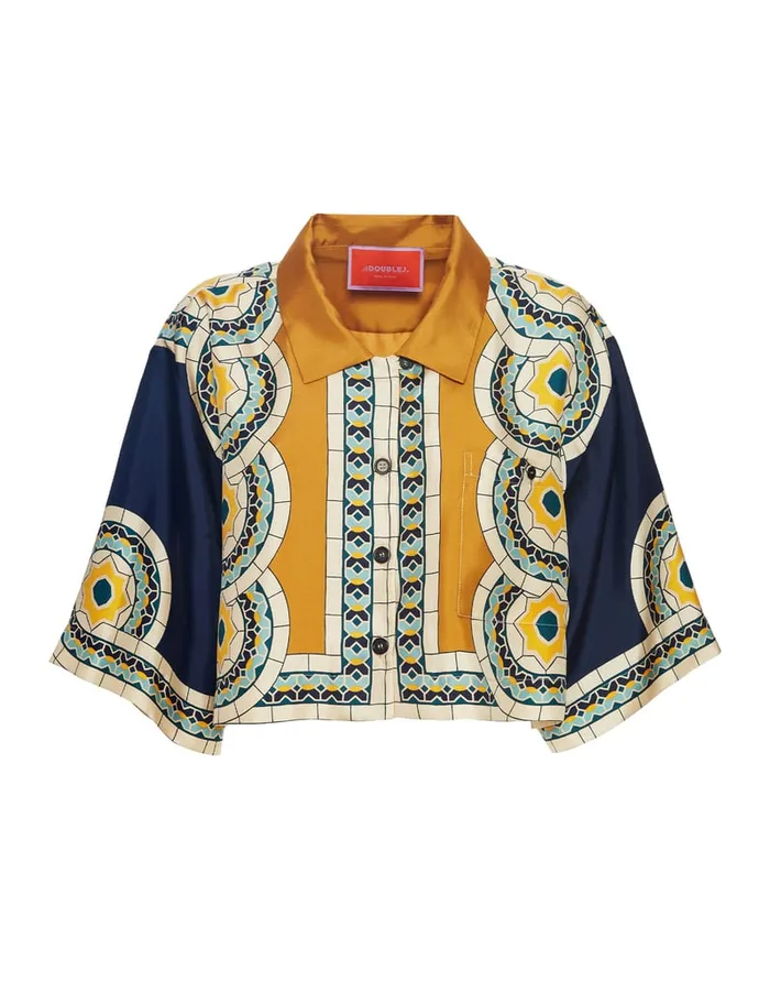 La Doublej Short Shirt Mudejar Place Blue In Silk Twill Women Shirts and Tops
