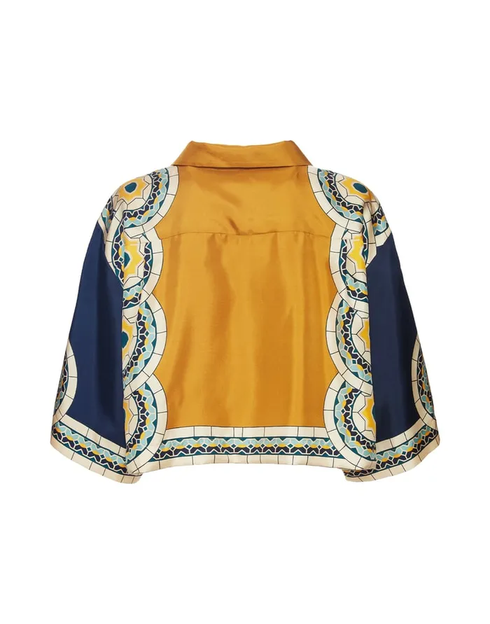 La Doublej Short Shirt Mudejar Place Blue In Silk Twill Women Shirts and Tops