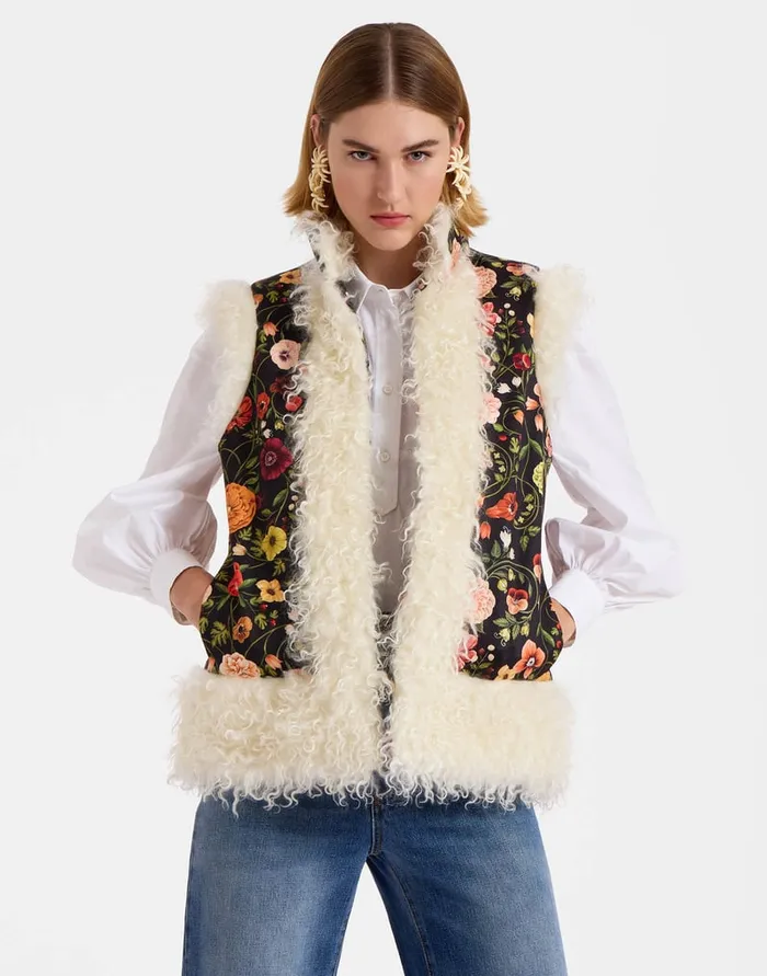 La Doublej Sleeveless Folk Jacket Botticelli Black In Compact Jersey Women Outerwear