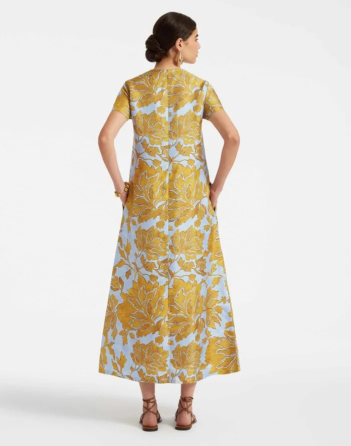 La Doublej Swing Dress Tangle Light Blue In Silk Twill Women Party Dressing