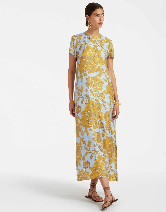 La Doublej Swing Dress Tangle Light Blue In Silk Twill Women Party Dressing