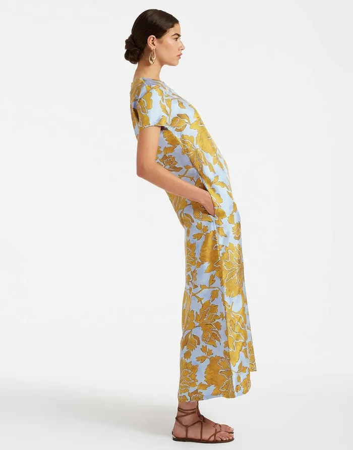 La Doublej Swing Dress Tangle Light Blue In Silk Twill Women Party Dressing