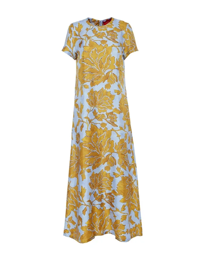 La Doublej Swing Dress Tangle Light Blue In Silk Twill Women Party Dressing