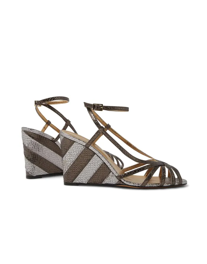 La Doublej The Weekend Wedge Anthracite In Faux Python Women Shoes