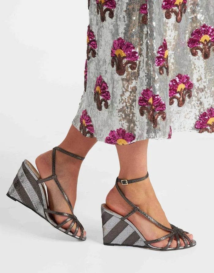 La Doublej The Weekend Wedge Anthracite In Faux Python Women Shoes