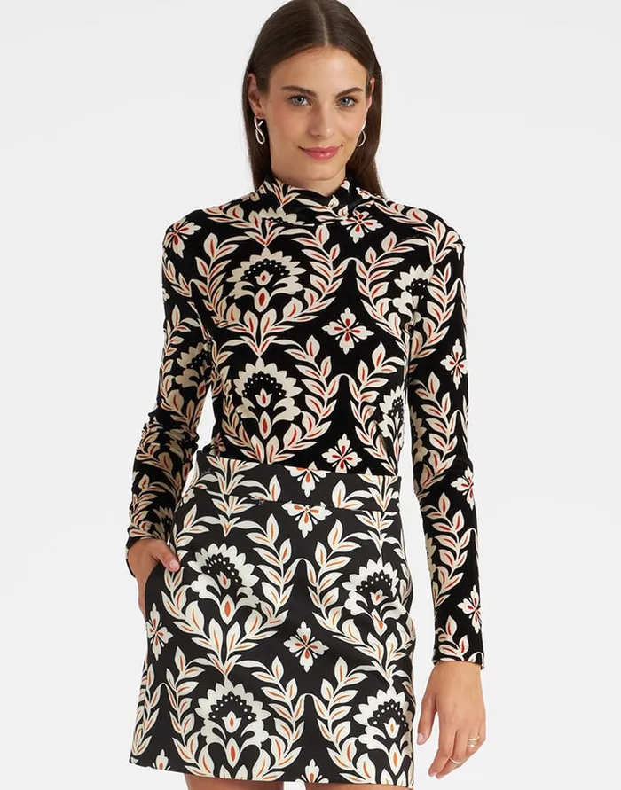 La Doublej Turtleneck Ghirlanda Black In Velvet Stretch Women Shirts and Tops