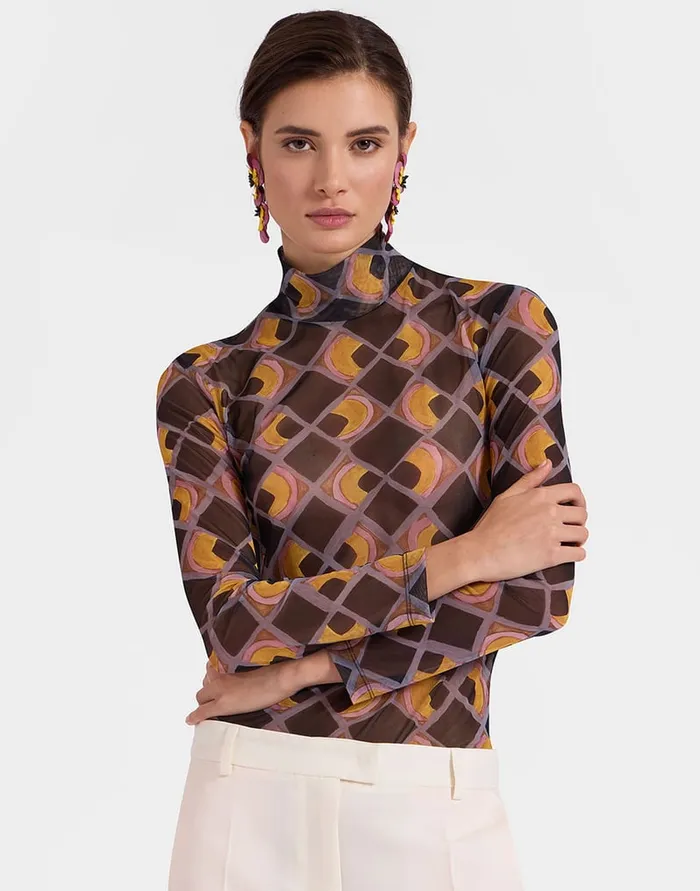 La Doublej Turtleneck HalfLight Black In Mesh Women Shirts and Tops