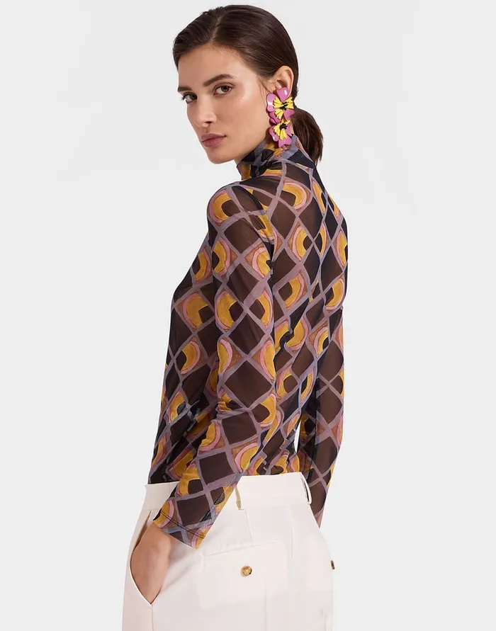 La Doublej Turtleneck HalfLight Black In Mesh Women Shirts and Tops