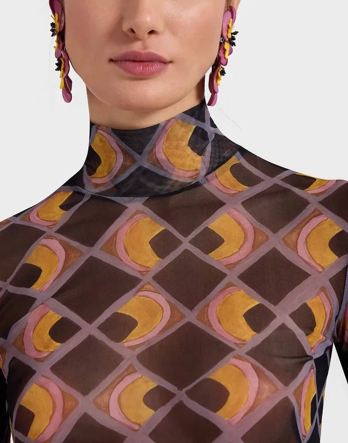 La Doublej Turtleneck HalfLight Black In Mesh Women Shirts and Tops