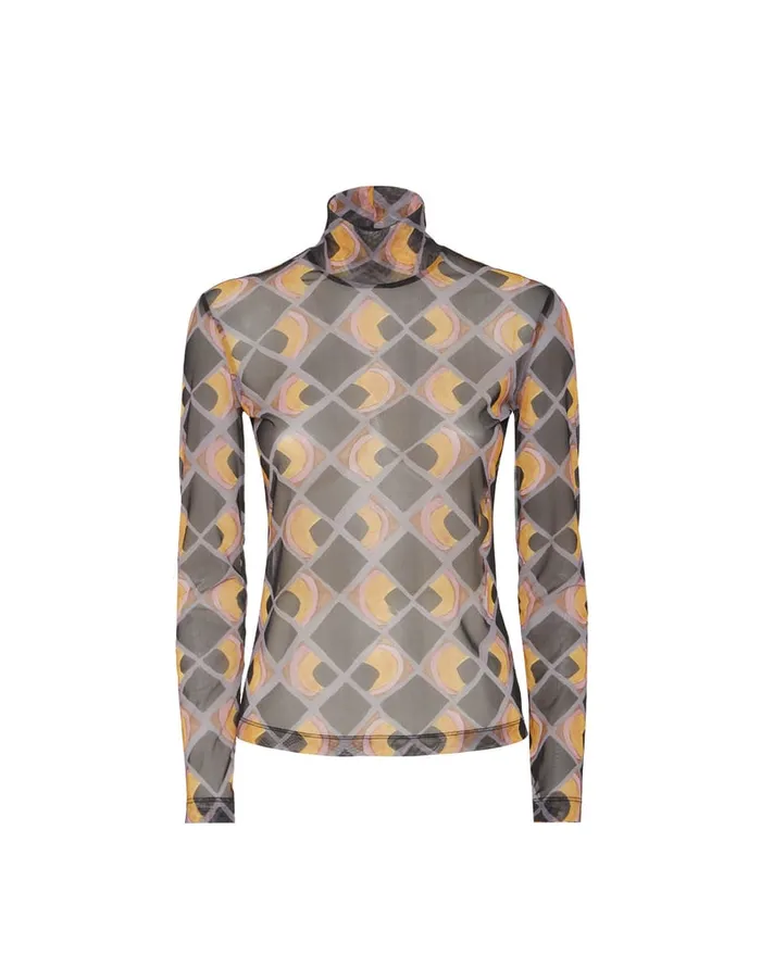 La Doublej Turtleneck HalfLight Black In Mesh Women Shirts and Tops