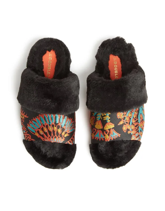 La Doublej Winter Slides Sicomore Black In Jacquard Women Shoes
